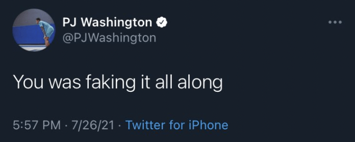 Screenshot of PJ Washington's deleted tweet from July 26, 2021