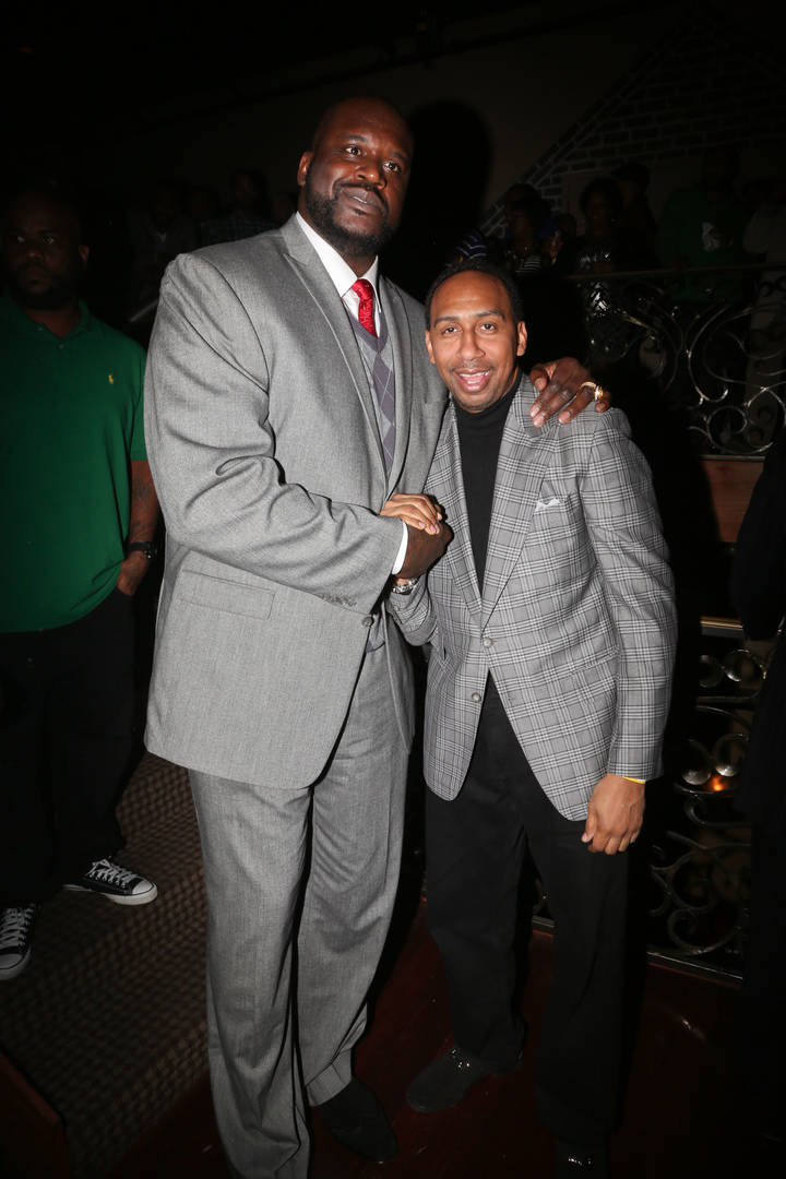 Shaquille O'Neal and Stephen A. Smith attend the Kenny "The Jet" Smith all-star party during NBA All-Star Weekend 2014 at Metropolitan Nightclub on February 14, 2014 in New Orleans, Louisiana.