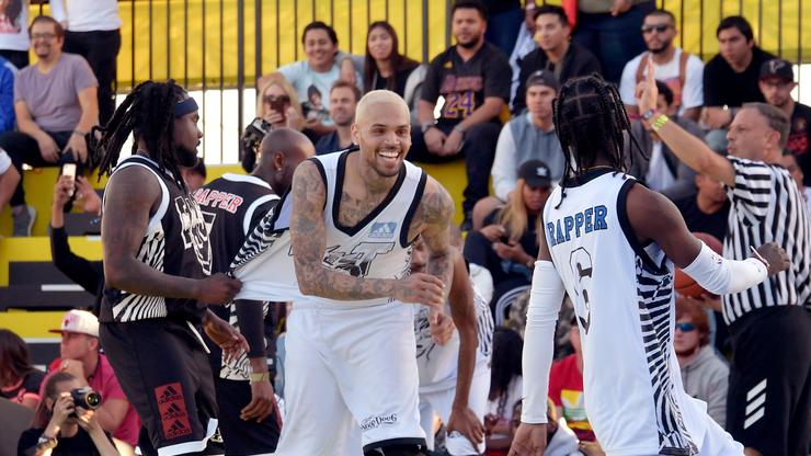 Chris Brown Grills YK Osiris, Makes NLE Choppa Need A Map During Basketball Game