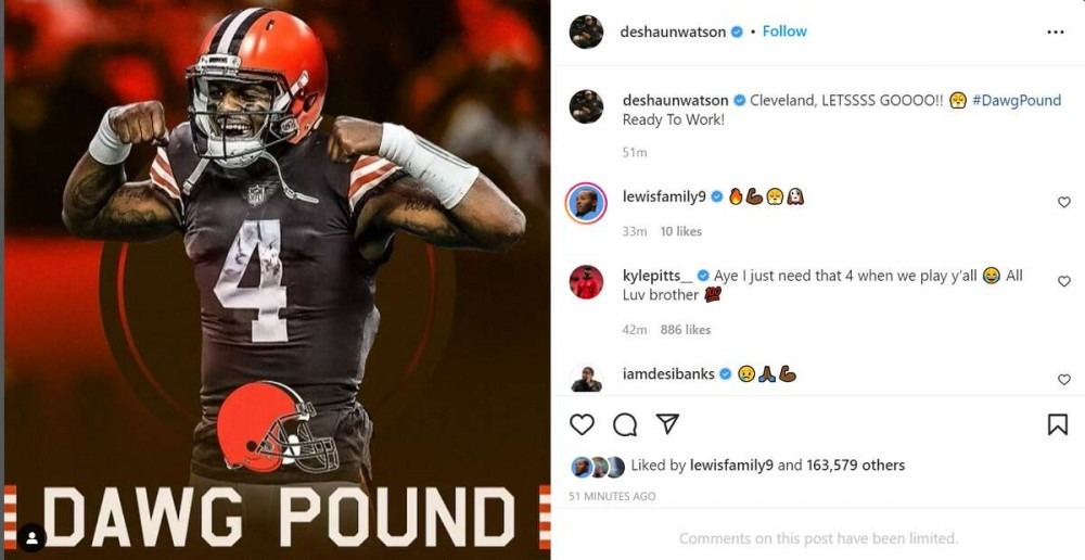The message Deshaun Watson posted to Instagram after it was announced the Texans will trade him to the Cleveland Browns on Friday, March 18, 2022.